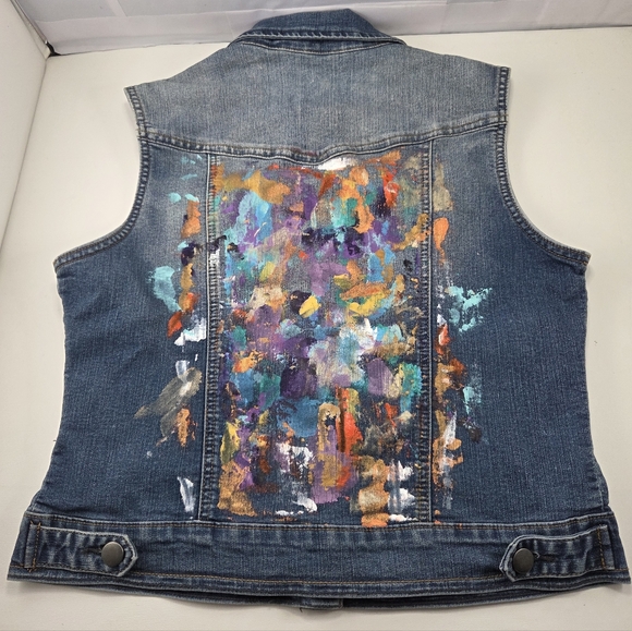 ​Love Culture Artistic Hand-Painted & Rhinestone Embellished Denim Vest - L - Picture 6 of 12